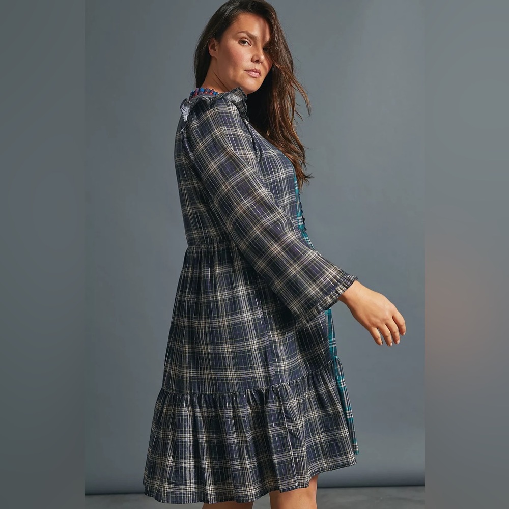 Anthropologie Dhruv Kapoor Ariana Plaid Ruffled Mini Dress - Picture 2 of 16